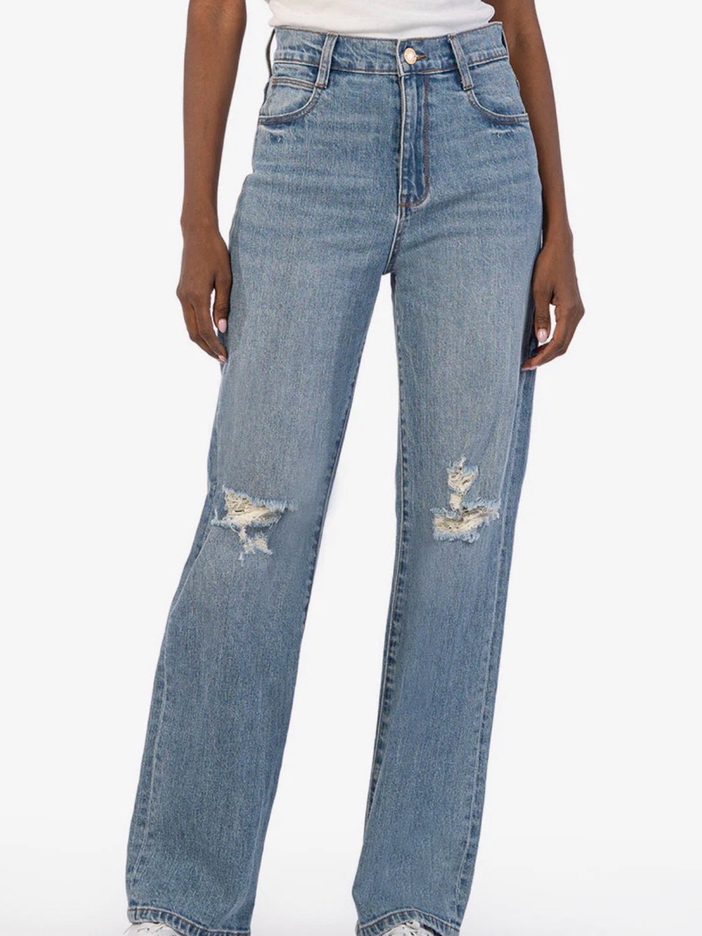 Kut from the Kloth Sienna Wide Leg Distressed Jeans - Medium Blue